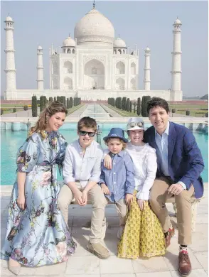  ?? MANISH SWARUP / THE ASSOCIATED PRESS FILES ?? Prime Minister Justin Trudeau, his wife Sophie Grégoire Trudeau, and their children in front of Taj Mahal in Agra, India, in February.