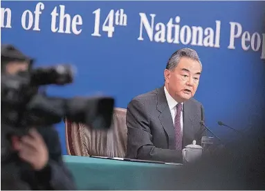  ?? ?? El ministro de Exteriores chino, Wang Yi, ayer en la sesión anual de la Asamblea Popular Nacional en Pekín