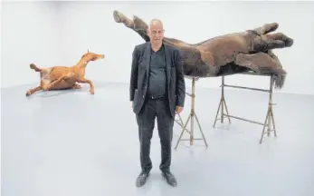  ?? FOTOS: DPA ?? Der Künstler Luc Tuymans steht vor der Installati­on „In Flanders Fields“von Berlinde De Bruyckere.