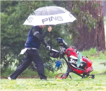  ??  ?? Umbrellas were needed on Saturday at Trafalgar, however the course remained in fantastic condition and there were plenty of competitor­s out for a hit.