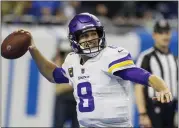  ?? DUANE BURLESON — THE ASSOCIATED PRESS FILE ?? Vikings’ Kirk Cousins throws during the first half against the Lions on Dec. 11, 2022, in Detroit. Cousins, Chris Jones and Mike Evans are among the best players who will be available on the open market unless their teams use a franchise tag by March 5.