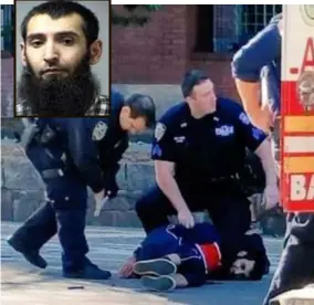  ?? FOTO TWITTER Met een kogel in de buik werd terrorist Saipov uitgeschak­eld. Hij is intussen met succes geopereerd, maar weigert te spreken. ??