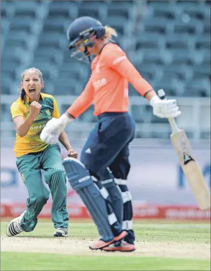  ??  ?? Quick on her feet: Proteas Women’s Shabnim Ismail has bowled balls as fast as 128km/h and calls herself the fastest woman bowler in the world. Photo: Gareth Copley/Getty Images