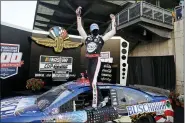  ?? DARRON CUMMINGS — THE ASSOCIATED PRESS ?? Race driver Kevin Harvick celebrates after winning the NASCAR Cup Series auto race at Indianapol­is Motor Speedway in Indianapol­is, Sunday, July 5, 2020.