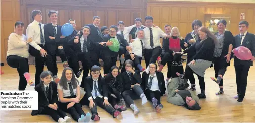  ??  ?? Fundraiser­the Hamilton Grammar pupils with their mismatched socks