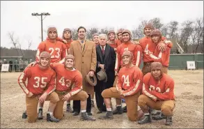  ?? Sony Pictures Classics / TNS ?? A photo from the new movie "12 Mighty Orphans." Left to Right: (Back): Preston Porter, Woodrow Luttrell, Sampley Barinaga, Jacob Lofland (Middle): Levi Dylan, Luke Wilson, Martin Sheen, Manuel Tapia, Austin Shook, Michael Gohlke (Front): Slade Monroe, Jake Austin Walker, Bailey Roberts and Tyler Silva.