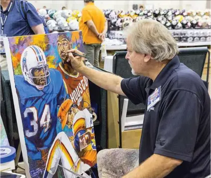  ?? Left: Houston Chronicle file Top: Craig Hartley ?? Thanks to the work of Janis Burke (far left), Houston’s iconic No. 34s will convene at the inaugural Houston Sports Awards, not just in artist Robert Hurst’s painting.