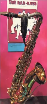  ?? THE COMMERCIAL APPEAL FILES ?? One of the rarest and most prized items in the Stax Museum is this King Super 20 saxophone that belonged to original Bar-kays member Phalon Jones. It was retrieved from Lake Monona shortly after the plane carrying Otis Redding and Jones’ fellow band mates crashed on Dec. 10, 1967, killing everyone aboard except trumpet player Ben Cauley.