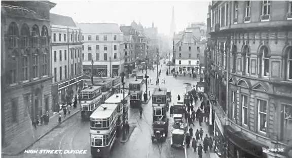  ??  ?? Today’s postcard was supplied by Jim Howie of Broughty Ferry. “It shows Dundee High Street, looking west with DM Brown’s store on the right,” he says. “The trams outnumber the motor vehicles. The postcard was sent to Poland in August 1946 .”