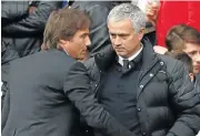  ?? /Reuters ?? Bad blood: Antonio Conte, left, and Jose Mourinho go face to face for the third time this season on Sunday.