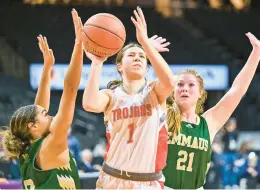  ?? APRIL GAMIZ/THE MORNING CALL ?? Parkland’s Talia Zurinskas led the way with 23 points as the Trojans took down Archbishop Carroll, the defending state champions, 48-37, in a PIAA 6A girls basketball quarterfin­al game.