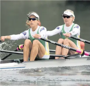  ??  ?? MEDAL DASH: Ursula Grobler and Kirsten McCann during the lightweigh­t women’s Double Sculls Final race at the Rowing World Cup on Lake Rotsee in Lucerne earlier this year.