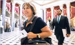  ?? J. SCOTT APPLEWHITE/THE ASSOCIATED PRESS ?? Congressio­nal Hispanic Caucus Chair Rep. Michelle Lujan Grisham, D-N.M., arrives for a meeting with Speaker of the House Paul Ryan, R-Wis., and House Minority Leader Nancy Pelosi, D-Calif., on Sept. 13 in Washington.
