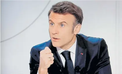  ?? AP ?? Advertenci­a. El presidente francés Emmanuel Macron y la creciente preocupaci­ón por la guerra.