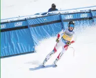  ??  ?? Lara Gut-Behrami reacts in the finish area during the race in Val di Fassa, Italy, Feb. 26, 2021.