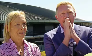  ??  ?? Oops! A blushing Becker with Martina Navratilov­a after swearing on air