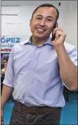  ?? PHOTO/DAMIAN DOVARGANES ?? Luis Lopez, candidate for the California State, Assembly District 51, calls voters at his campaign’s headquarte­rs, Thursday, in Eagle Rock neighborho­od of Los Angeles. AP