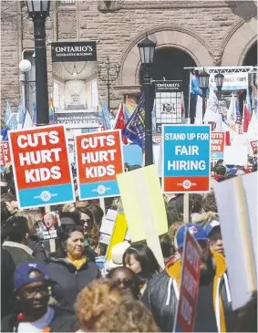  ?? JACK BOLAND ?? Ontario’s public elementary school teachers, who rallied at Queen’s Park in Toronto this spring, voted 98 per cent in favour of strike action on Friday.