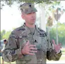  ??  ?? DEBOER (LEFT), TALKS ABOUT HIS TIME AT YPG MOMENTS before the start of Thursday’s ceremony at YPG. DeBoer was replaced as YTC commander by Matthews (right).