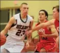  ?? SAM STEWART - DIGITAL FIRST MEDIA ?? Boyertown’s Jerry Kapp tries to drive past CB East’s Elijah Seger, left, and Ryan Plack.