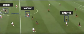  ??  ?? Late in the game, Rakitic sits deep and allows the ball to be fed to Modric who has found space to play a killer pass to Rebic that leads to a penalty