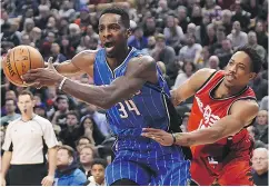  ?? FRANK GUNN / THE CANADIAN PRESS ?? Jeff Green and the Orlando Magic spoiled DeMar DeRozan’s return Sunday, beating Toronto 114-113.