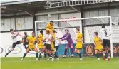  ??  ?? Hartlepool United clear a corner.