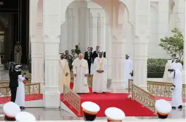  ?? (Ahmed Jadallah/Reuters) ?? POPE FRANCIS is welcomed by Dubai ruler Sheikh Mohammed bin Rashid al-Maktoum and Abu Dhabi’s Crown Prince Mohammed bin Zayed Al-Nahyan in Abu Dhabi yesterday.