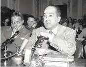  ?? ASSOCIATED PRESS FILE ?? One of the most moving aspects of Young’s anthology, writes reviewer Parul Sehgal, is to see writers in earlier sections — Langston Hughes, Paul Laurence Dunbar, Gwendolyn Brooks — become beloved ancestors, the occasion for poems in later sections. Pictured here is Hughes, in March
1953 — speaking before Sen. Joseph McCarthy’s House Un-American Activities Committee in Washington, D.C.