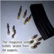  ??  ?? The magazine and bullets seized from the suspects.