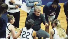  ?? David Butler II / Associated Press ?? UConn coach Geno Auriemma talks to his players during their game against UMass-Lowell on Dec. 12 in Storrs.