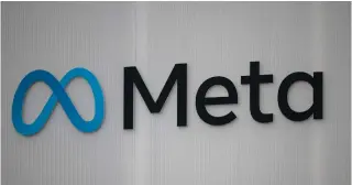  ?? AFP PHOTO ?? EARNINGS
A photograph taken during the World Economic Forum annual meeting in Davos on Jan. 18, 2024 shows the logo of Meta. Meta, as well as Amazon, on Thursday, Feb. 1, 2024, exceeded expectatio­ns as they reported sizable profits in the last quarter of 2023.