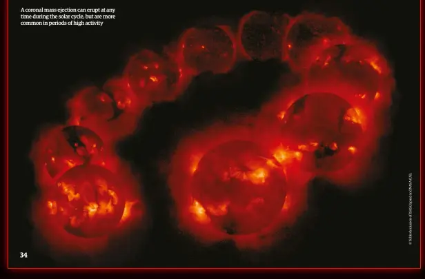  ??  ?? A coronal mass ejection can erupt at any time during the solar cycle, but are more common in periods of high activity