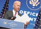  ?? ANDREW HARNIK/AP ?? President-elect Joe Biden isn’t waiting for President Donald Trump to concede before he assembles his Cabinet.