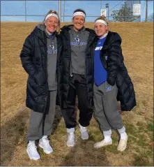  ?? COURTESY MADISON DAVIS ?? Marymount (Va.) women’s lacrosse senior and Pottsgrove grad Madison Davis, right, and fellow seniors Eliana Cassel, left, and Meagan Gagnon were in the midst of an undefeated season when the coronaviur­s pandemic ended their final year.