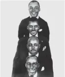  ??  ?? Flournoy Miller (from the top), Noble Sissle, Eubie Blake and Aubrey Lyles in a publicity photo from the 1921 production of “Shuffle Along,” the groundbrea­king hit musical that brought Black entertaine­rs to Broadway.