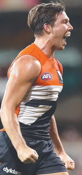  ?? Picture: GETTY ?? The Giants’ Toby Greene celebrates a goal during the Round 5 AFL match against the Sydney Swans at the SCG last night. The high-flying GWS Giants won the showdown by 42 points