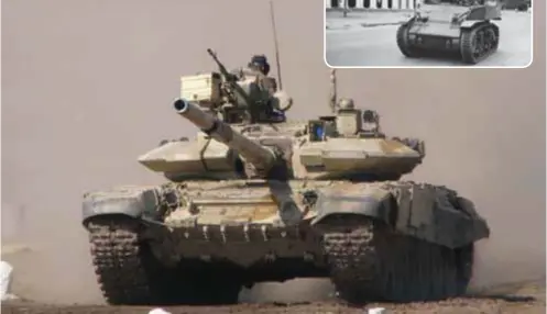  ??  ?? The T-90 is the Indian Army’s lead MBT today (inset : Stuart light tank of the Indian Army in 1945)