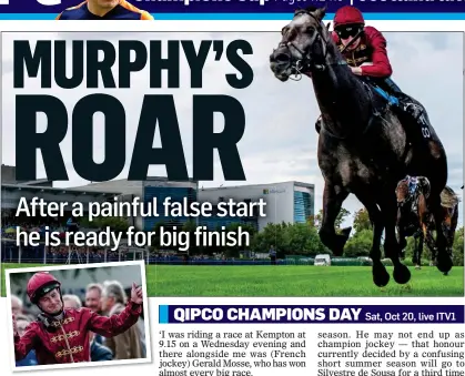  ??  ?? FLAT OUT: Murphy wins the Irish Champion Stakes on Roaring Lion