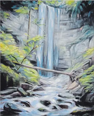  ?? DOUGLAS HAGGO PHOTOS ?? Brianne Service, Tew’s Waterfall, oil on board, 10 by 8 inches, $600. Part of Summer in the City at Gallery on the Bay.