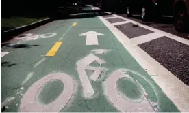  ?? Photograph: Spencer Platt/Getty Images ?? A bike lane on Prospect Park West in Brooklyn. Apple’s revamped app includes a focus on cycling and public transit.