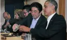  ?? Photograph: Cabinet Public Relations Office/Jiji Press/ AFP via Getty Images ?? Shinzo Abe and Barack Obama at the restaurant where the then US president said he had the best sushi of his life.