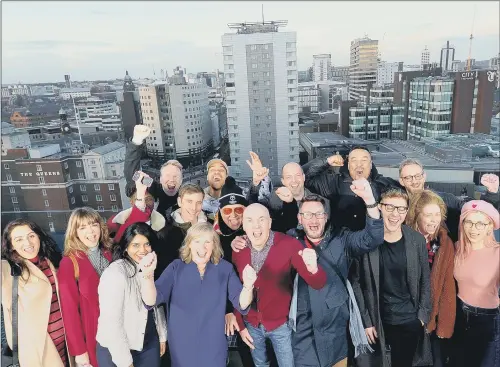  ?? PICTURE: SIMON HULME ?? CHANGING CHANNEL: The bid team celebrates Channel 4’s ‘unanimous’ decision to create a headquarte­rs in the city ahead of rivals Manchester and Birmingham.