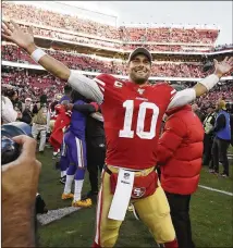  ?? ASSOCIATED PRESS ?? San Francisco quarterbac­k Jimmy Garoppolo has the benefit of one of the most versatile offenses at his disposal.