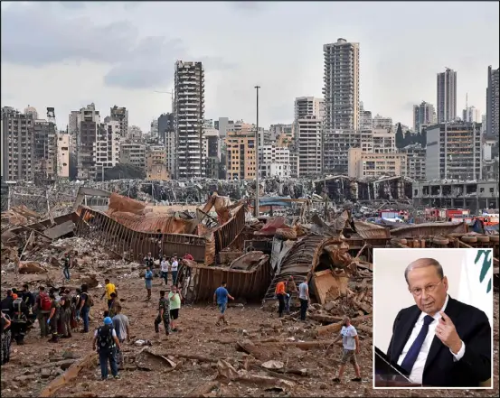  ??  ?? من أنفجار مرفأ بيروت و في الإطار الرئيس ميشال عون