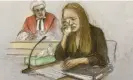  ?? ?? Court artist’s sketch of Lucy Letby giving evidence at Manchester crown court. Illustrati­on: Elizabeth Cook/PA