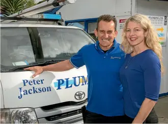  ??  ?? Paraparaum­u plumber Peter Jackson, with his wife Sonya, who runs the award-winning company’s office. Photos: JOHN NICHOLSON/FAIRFAX NZ