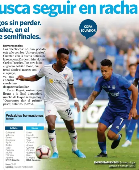  ??  ?? COPA ECUADOR
ENFRENTAMI­ENTOS. Emelec y Liga jugaron la final de 2018.