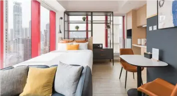  ??  ?? Dash Coliving Argyle in Mong Kok, Hong Kong, features 36 ensuite units with full-height windows, custom furniture and interior design and decor