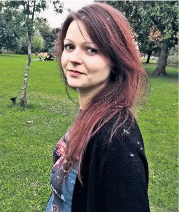  ??  ?? Col Skripal’s daughter Yulia, 33, is, like her father, fighting for life in intensive care after apparently being targeted in a poison attack